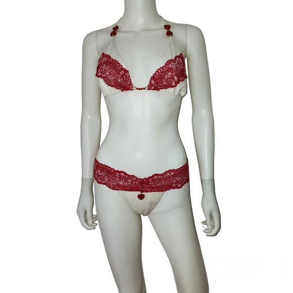 RARE Vintage Beach Bunny Lace Bikini Accented with Heart Charms